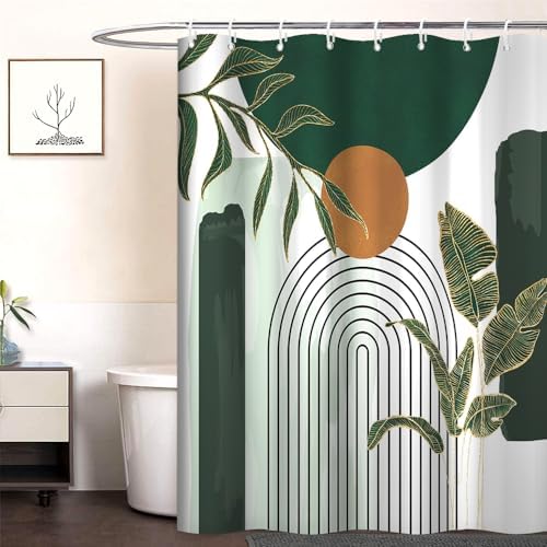 Abstract Boho Green Shower Curtain for Bathroom 72x84 Inch