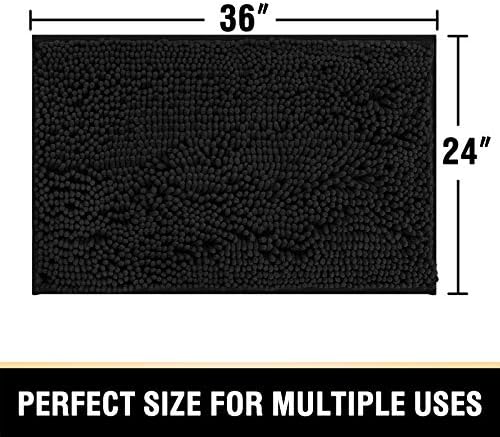 H.VERSAILTEX Bathroom Rugs Bath Mat Bath Rugs Bath Mats for Bathroom Non Slip Extra Thick Buncy Soft Chenille Bath Rug Fulffy Shag, Indoor Rug Carpet for Living Room (Black, Extra Large 24" x 36")