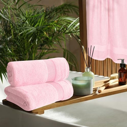 Belizzi Home 4 Pack Bath Towel Set 27x54, 100% Ring Spun Cotton, Ultra Soft Highly Absorbent Machine Washable Hotel Spa Quality Bath Towels for Bathroom, 4 Bath Towels - Pink
