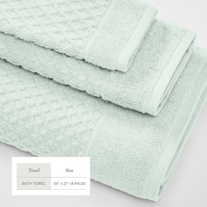Great Bay Home Bath Towels - 100% Cotton 4 Pack 54x27 Bath Towel Set - Absorbent, Durable, Quick-Dry Towels for Bathroom (Pastel Blue)