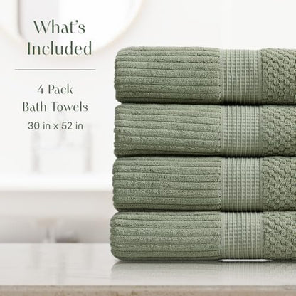 Springtree Home 100% Cotton Bath Towel Set | 4-Pack | Textured | Green