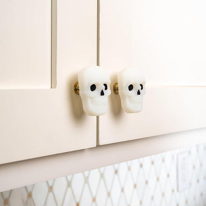 Knobēz 12pk Skull Decorative Cabinet Knob Covers - Spooky Halloween Decor | Stretchy Gothic hardware protectors fit 1 to 1.5 in round or square knobs for instant kitchen and bathroom seasonal style