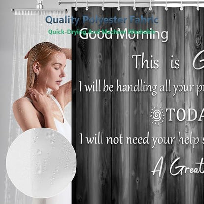 Good Morning This Is God Rustic Wood Shower Curtain with Hooks 72 x 72 Inch