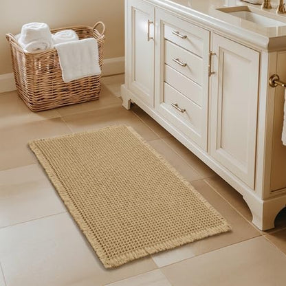 SUBRTEX Waffle Braided Bath Mat, 18" x 24" Soft Waffle Bath Rugs, Absorbent Non Slip Bathrooom Mats, Machine Washable Area Rug for Bathroom, Quick Dry, Khaki