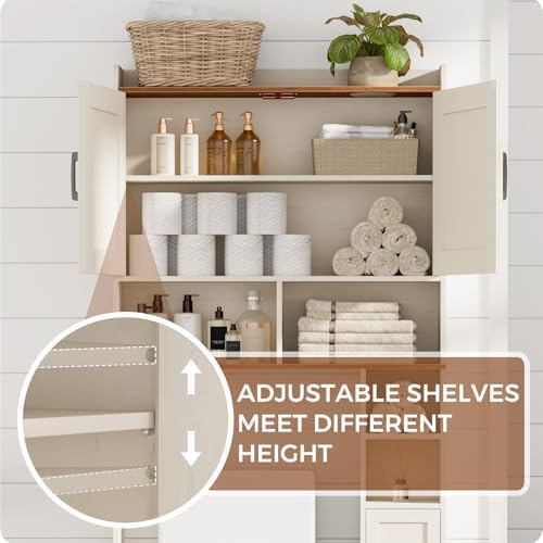 Homhedy Wooden Over The Toilet Storage Cabinet with Barn Door