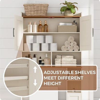 Homhedy Wooden Over The Toilet Storage Cabinet with Barn Door