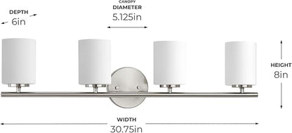 Progress Lighting 4-Light Etched White Glass Modern Bath Vanity Light, Replay Collection, Brushed Nickel (P2160-09)