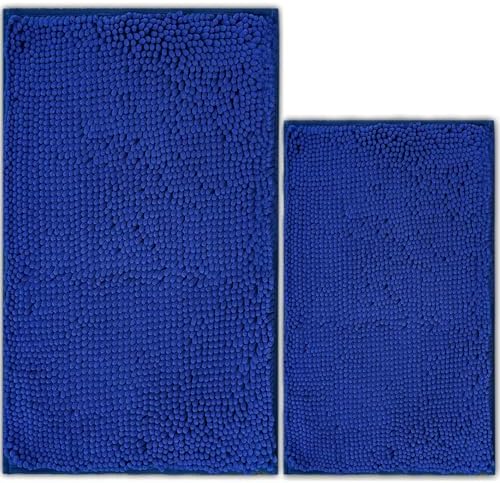 Bathroom Rugs Chenille Bath mat 2 Piece Set, Super Absorbent, PVC Non Slip Backing, Bath mats for Bathroom, Plush Shaggy, Thick, Machine Washable, Bathtub, Shower, Toilet.(Royal Blue)