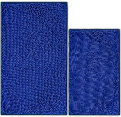 Bathroom Rugs Chenille Bath mat 2 Piece Set, Super Absorbent, PVC Non Slip Backing, Bath mats for Bathroom, Plush Shaggy, Thick, Machine Washable, Bathtub, Shower, Toilet.(Royal Blue)