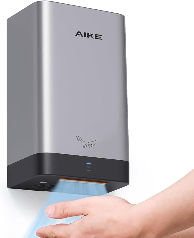AIKE Compact Hand Dryer for Bathroom, ABS Polycarbonate 110V Silver,AK2822 | High Speed Slim Blade Hand Dryer,Plug-in Easy Install and Compact Design,Smart Warm for Home Bathroom,No Paper Waste and Cost