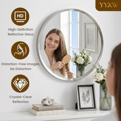 30 inch Brushed Nickel Round Bathroom Mirror,Sliver Circle Mirror