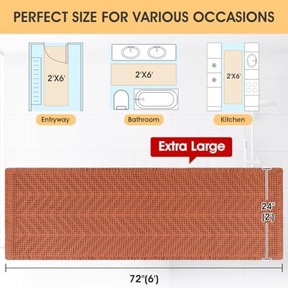 IM HOME Extra Large Waffle Bath Mat, Boho Bathroom Rugs Absorbent Non Slip, Ultra Soft Bathroom Mat, Machine Washable Knit Bath Rugs with Herringbones for Bathroom,Bedroom,Shower,6'x2', Burnt Orange