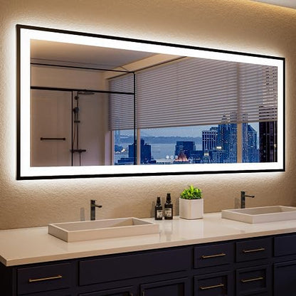 ISKM 60x28 Framed LED Bathroom Mirror, Dimmable Front & Backlit, Anti-Fog