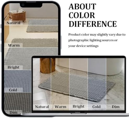 JIUZHEN Set of 2 Waffle Bathroom Rugs Boho Bath Mats 16"x24"+24"x36", Grey