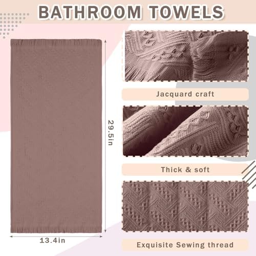HunnmingRe 4 Pack Boho Hand Towel for Kitchen, Brown