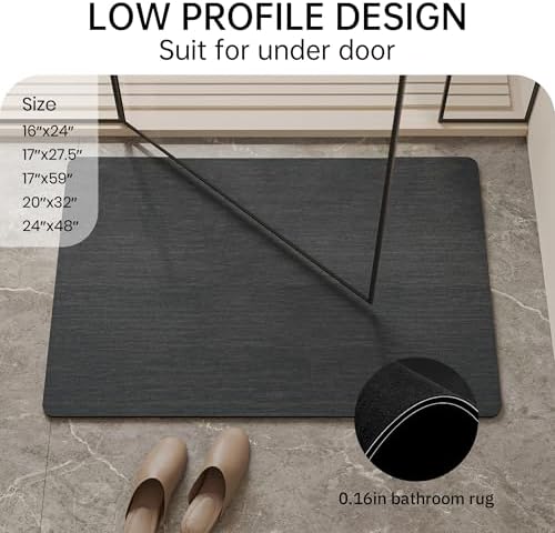 Mecko Bath Mat Ultra Thin Black, 16"x24"
