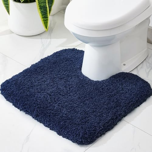 Disolla Toilet Mat 22x24 Navy - Non Slip Fluffy U-Shaped Contour Rug, Ultra-Soft Plush Toilet Floor Mat, Absorbent & Machine Washable