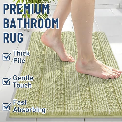 Grandaily Chenille Striped Bathroom Rugs 36x24, Extra Thick and Soft Absorbent Bath Mats, Rubber Backing, Plush Shaggy Shower Carpet, Machine Wash Dry, Bath Rug for Bathroom, Vanilla