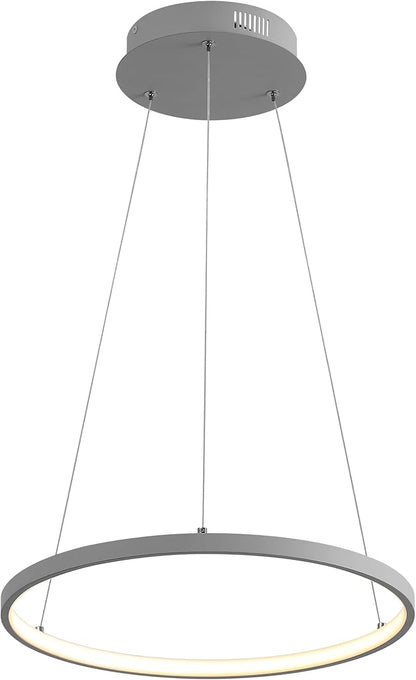 JONATHAN Y 15.75" Gray Modern Integrated LED Pendant Light, Dimmable Round Hoop Chandelier for Kitchen Island, Dining Room, Adjustable Height Metal Hanging Light (JYL7202E)