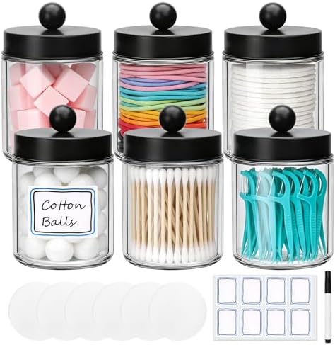 Accguan 6Pack Apothecary Jars Bathroom Vanity Storage Organizer Set