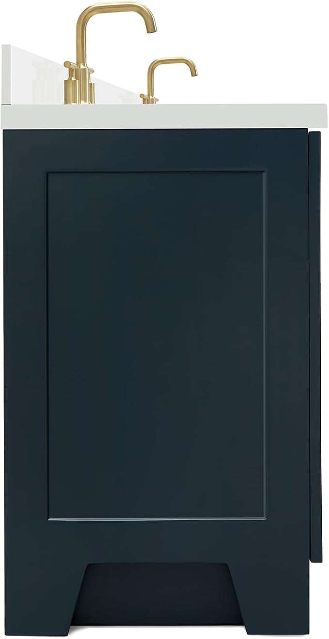 ARIEL Taylor 66-inch Bathroom Vanity with Sink,Solid Wood, 1.5-inch Pure White Quartz Countertop, Double Rectangular Porcelain Sink, 4 Soft Closing Doors, 5 Dovetail Drawers, Midnight Blue