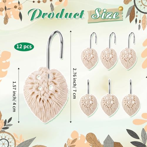 Thyle 12 Pcs Boho Shower Curtain Hooks, Bohemian Tassel Ornament Rings Shower Curtain Hooks Holiday Decorative for Bathroom Accessories