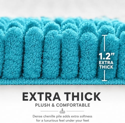 Bathroom Rugs Sets 2 Piece,Super Absorbent Soft,Thick,Machine Washable Chenille Bath Mat,Non Slip Toilet Floor Rug,Bath Mats for Bathroom,20x32 Plus 20x20 U Shape,Light Blue