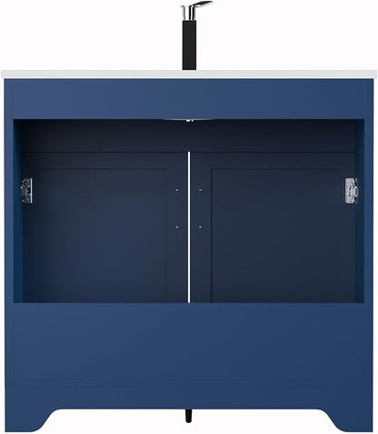 36 Inch Bathroom Vanity, Wooden Double Door Bathroom Storage Cabinet, Freestanding Modern Sink Cabinet Vanity Without Sink (Blue No Sink, 36")