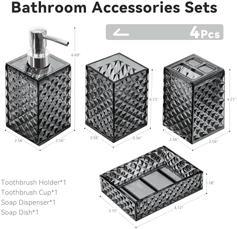 4 PCS Bathroom Accessory Set, Grey Bathroom Accessories Set