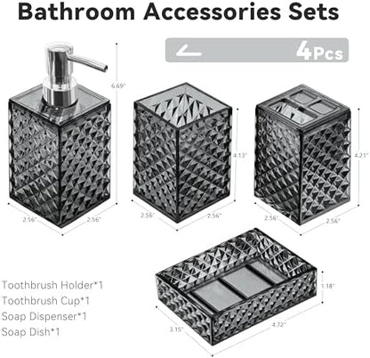 4 PCS Bathroom Accessory Set, Grey Bathroom Accessories Set