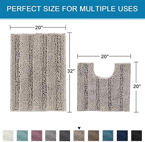 H.VERSAILTEX Bathroom Rugs Bath Rug Set 2 Piece Bathroom Contour Rug Toilet Mat Sets Non Slip Contour Bath Rug Ultra Thick Water Absorbent Striped Bath Mats Washable(20" x 32" Plus 20" x 20" U, Taupe)