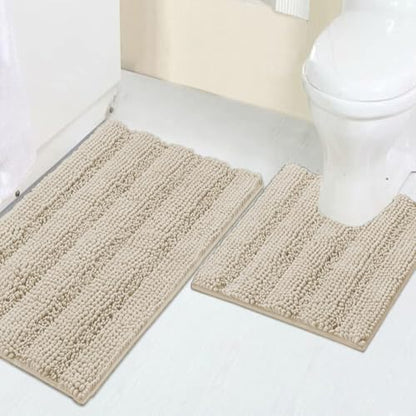 2 Piece Bathroom Rug Set with Toilet Mat, Soft Absorbent Chenille, Non-Slip