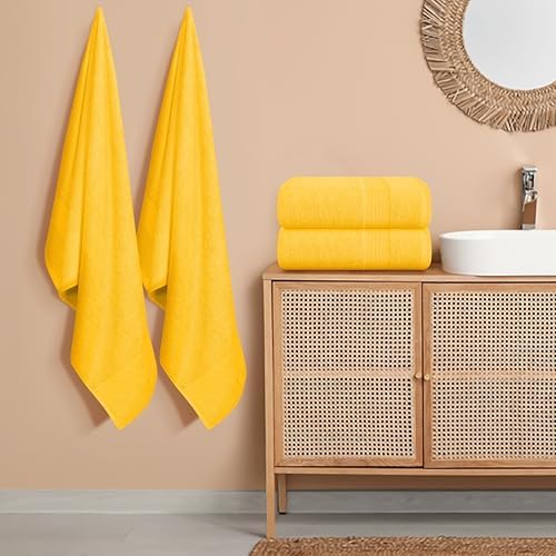 Belizzi Home 4 Pack Bath Towel Set 27x54, 100% Ring Spun Cotton, Ultra Soft Highly Absorbent Machine Washable Hotel Spa Quality Bath Towels for Bathroom, 4 Bath Towels - Yellow