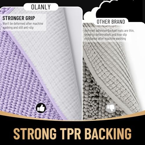 OLANLY Thick Chenille Absorbent Bathroom Rugs Mat 30x20, Lavender