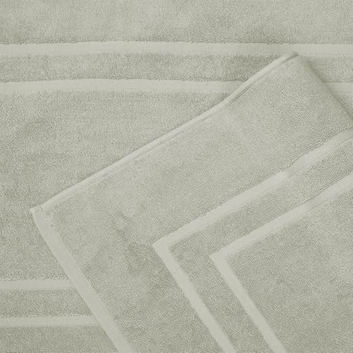 Feather & Stitch 2 Piece Towel Like Bath Mats (30x21 Inch) 100% Cotton Terry Bath Mats, Bathroom Shower Floor Mats [NOT A Bathroom Rug], Soft Absorbent Washable Mats - Silver Birch