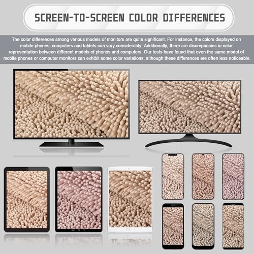 Yimobra Washable Bathroom Rugs, Super Soft & Absorbent Chenille Bath Mat for Floor & Carpet, Quick Dry Non Slip Bath Mat for Tub Shower, 24" x 17",Beige