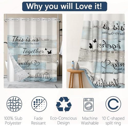No Hook Shower Curtain with Snap-in Liner 71x74 Inch