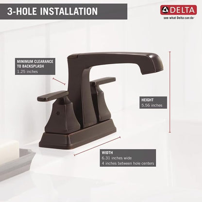 Delta Faucet Ashlyn Centerset Bathroom Faucet, Oil Rubbed Bronze Bathroom Sink Faucet, 2 Handle Bathroom Faucet, Diamond Seal Technology, Metal Drain Assembly, Venetian Bronze 2564-RBMPU-DST
