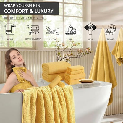 4 Piece Extra Large Bath Towel 35"x70" Oversized Bath Sheet Bath Towel Set for Bathroom Ultra Soft Cozy Highly Absorbent Quick Dry Bathroom Towel for Spa Gym Hotel,Shower Towel for Daily Use,Yellow