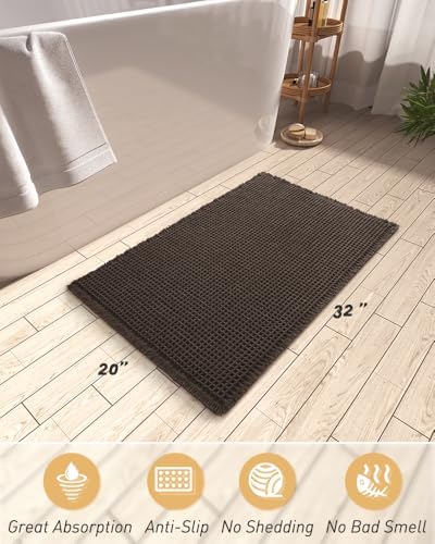 Upgraded Waffle Bath Mat Ultra Absorbent Non Slip Bathroom Mat, 20" x 32"