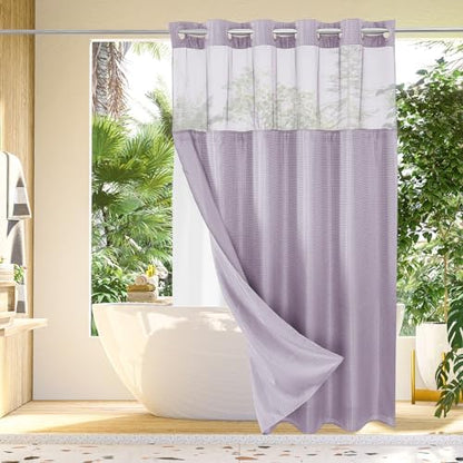 Gibelle No Hook Cloth Lavender Shower Curtain with Liner, 72x86
