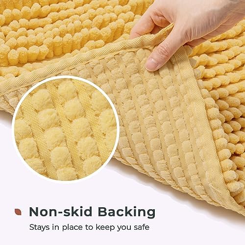 FRESHMINT Chenille Bathroom Rugs Mat 32”x20”, Non-Slip Bath Mat for Bathroom Floor & Bathtub, Washable Soft Shower Shag Bath Rugs, Durable Fluffy Thick Water Absorbent Microfiber Shower Mat, Yellow