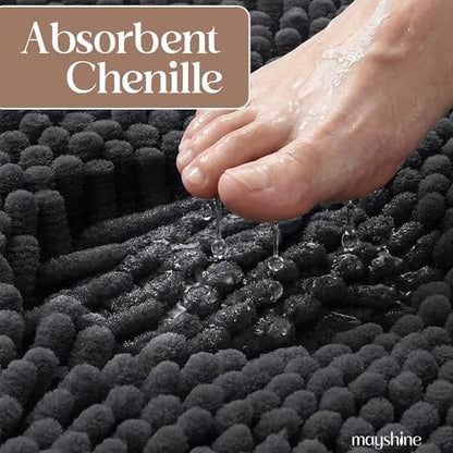 MAYSHINE Small Plush Shaggy Chenille Bath Mat 23"x14" Extra Soft, Super Absorbent, Non-Slip Bathroom Rug | Fluffy Microfiber, Area Rug Sets for Bathroom Floor, Kitchen, Living Room |Charcoal Gray