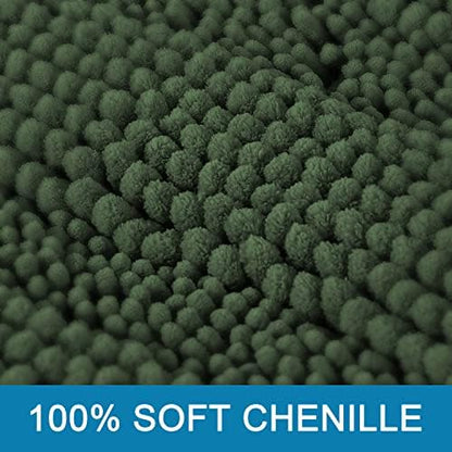 H.VERSAILTEX Extra Thick Chenille Striped Pattern Bath Rugs for Bathroom Non Slip - Soft Plush Shaggy Mats Floor, Indoor Entryway (Bronze Green, 32 x 20 Plus 24 17 Inches)