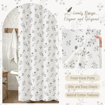 Black Floral Farmhouse Vintage Cotton Shower Curtain French Country 72Wx72H