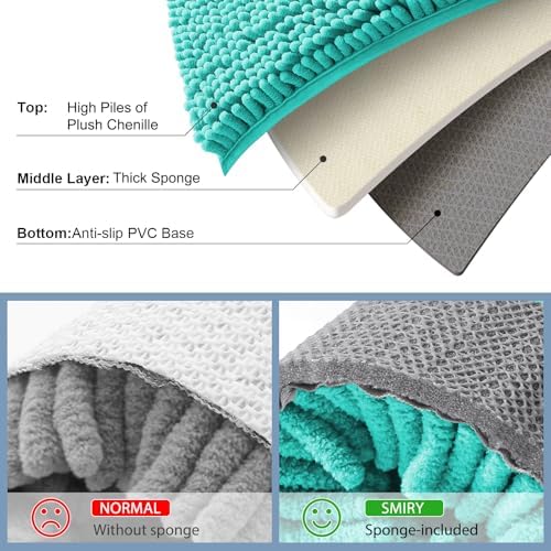 Smiry Luxury Chenille Toilet Rugs U-Shaped 20x20, Soft Absorbent Non-Slip Contour Bathroom Rugs for Toilet, Machine Washable Contoured Bath Mats, Turquoise