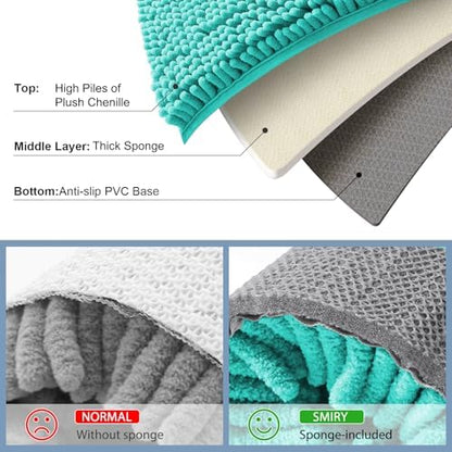 Smiry Chenille Bathroom Rugs Sets 2 Piece (30x20+24x16, Turquoise)