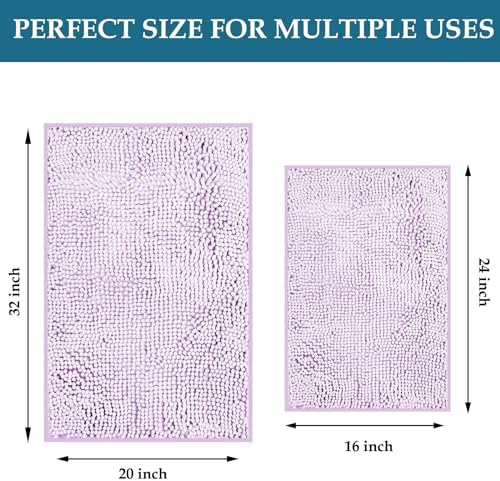 RUN HELIX Bath Mat Rug,24x17+20x32 Inches, Non-Slip Bathroom Rug Set 2 Piece, Comfortable, Soft, Super Water Absorption, Thick Bath Rugs, Easier to Dry for Bathroom Floor Rugs, Lavender Purple
