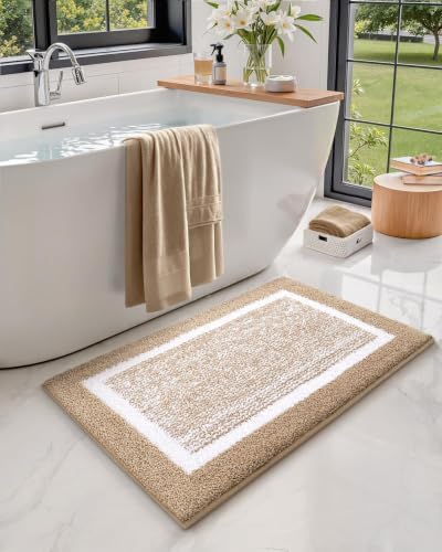 Color&Geometry Bathroom Runner Non Slip, Simple and Stylish,24"x43",Khaki