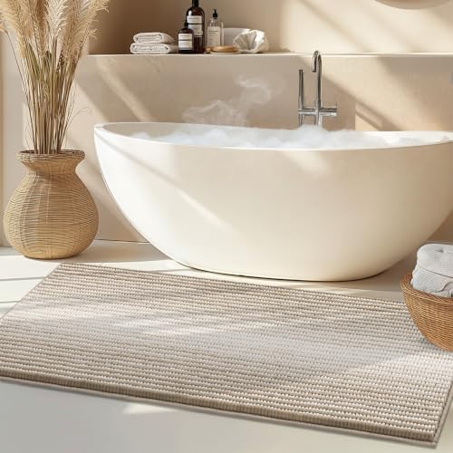 BSICPRO Large Bathroom Rugs Runner, 22x60 Striped Bath Mats, Light Taupe